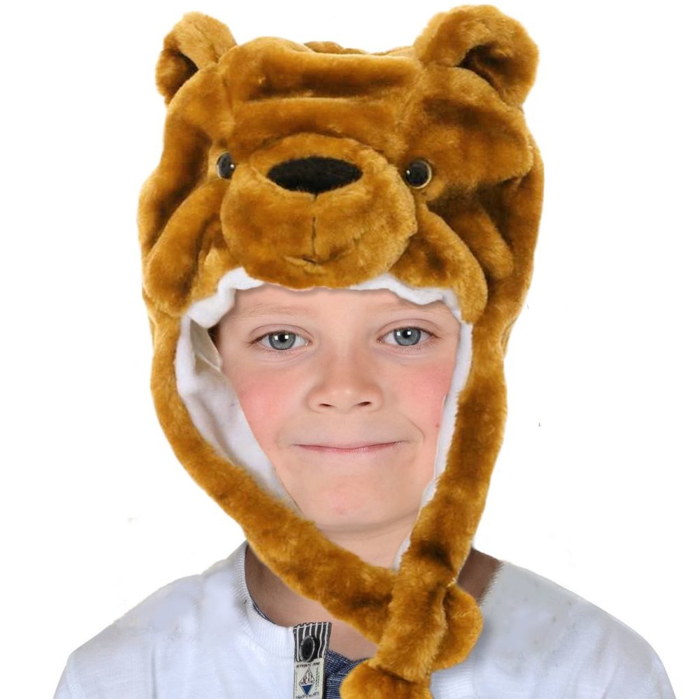 Kids Plush Ear Flap Teddy Bear Beanie Winter Cap